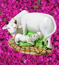 Polyresin White Kamdhenu Cow and Calf Statue  Statue for Goodluck-thumb2