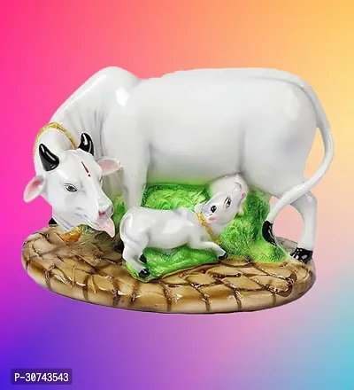 Polyresin White Kamdhenu Cow and Calf Statue  Statue for Goodluck-thumb0