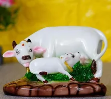 Polyresin White Kamdhenu Cow and Calf Statue  Statue for Goodluck-thumb1