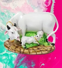 Polyresin White Kamdhenu Cow and Calf Statue  Statue for Goodluck-thumb1