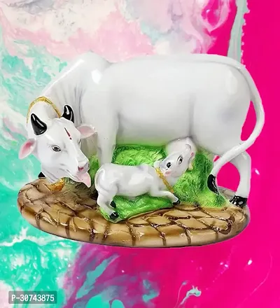 Polyresin White Kamdhenu Cow and Calf Statue  Statue for Goodluck-thumb2