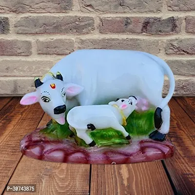 Polyresin White Kamdhenu Cow and Calf Statue  Statue for Goodluck-thumb3