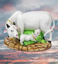 Polyresin White Kamdhenu Cow and Calf Statue  Statue for Goodluck-thumb1