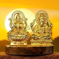 HARIDWAR DIVINE God Laxmi Ganesh Set Statue Idol Murti in Brass || Swastik Metal Ganesh Laxmi Swastik Statue Car Dashboard,Golden for Diwali Puja, (Religious-thumb2