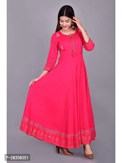 D S ENTERPRISES Women' Embroidered BORDER Rayon Anarkali Kurta|Gown for Women|Flared Kurta for Women (M, PINK)-thumb3