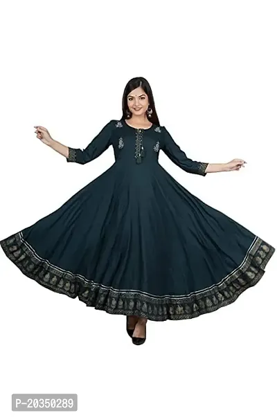 D S Enterprises Women' Embroidered Border Rayon Anarkali Kurta|Gown for Women|Flared Kurta for Women (3XL, Green)-thumb0