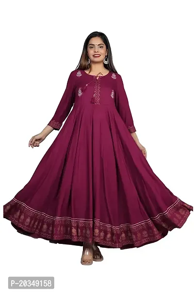 Women's Rayon Embroidered Anarkali Kurta|Gown for Women|Flared Kurta for Women Wine