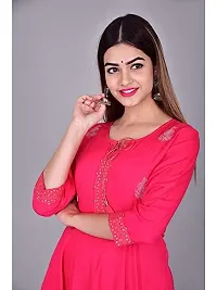 D S Enterprises Womens Border Embroidered Rayon Anarkali Kurta Gown/Embroidered Anarkali Kurta for Wedding/Solid Anarkali Kurta for Women/Flared Anarkali Gown for Women Pink-thumb4