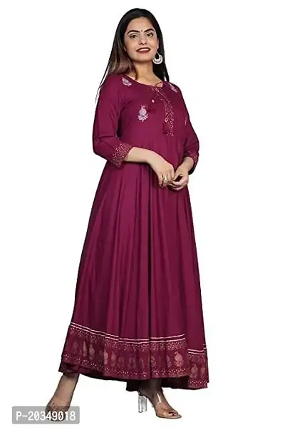 D S Enterprises Womens Border Embroidered Rayon Anarkali Kurta Gown/Embroidered Anarkali Kurta for Wedding/Solid Anarkali Kurta for Women/Flared Anarkali Gown for Women-thumb5