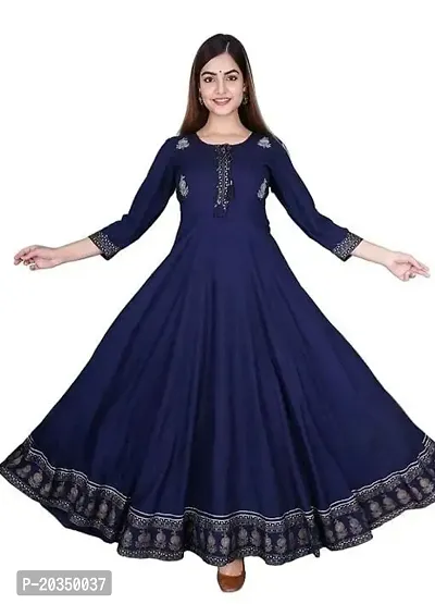 D S Enterprises Women Border Rayon Anarkali Kurta ||Flared Gown for Women|