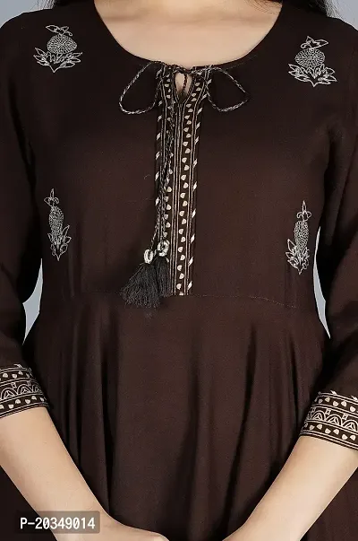 Women's Embroidered Rayon Anarkali Kurta|Gown for Women|Flared Kurta for Women Brown-thumb3