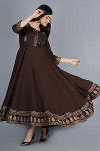 Women's Embroidered Rayon Anarkali Kurta|Gown for Women|Flared Kurta for Women Brown-thumb3