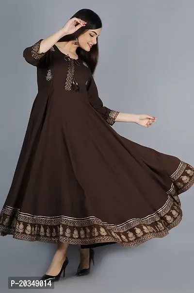 Women's Embroidered Rayon Anarkali Kurta|Gown for Women|Flared Kurta for Women Brown-thumb4