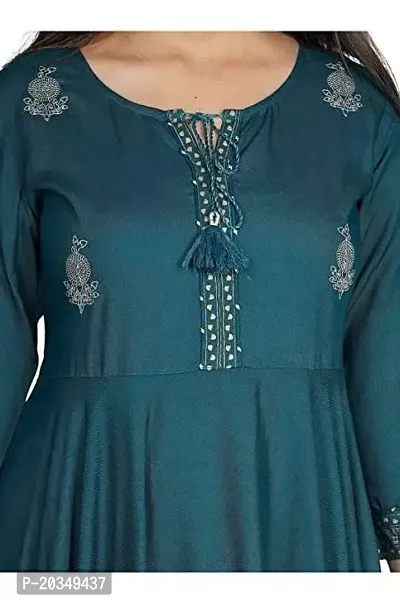 D S Enterprises Womens Border Embroidered Rayon Anarkali Kurta Gown/Embroidered Anarkali Kurta for Wedding/Solid Anarkali Kurta for Women/Flared Anarkali Gown for Women Green-thumb3