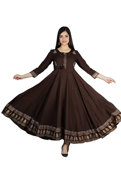 Women's Embroidered Rayon Anarkali Kurta|Gown for Women|Flared Kurta for Women