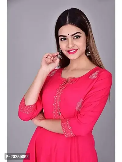 D S Enterprises Womens Border Embroidered Rayon Anarkali Kurta Gown/Embroidered Anarkali Kurta for Wedding/Solid Anarkali Kurta for Women/Flared Anarkali Gown for Women Pink-thumb5