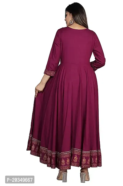 D S ENTERPRISES Women' Embroidered BORDER Rayon Anarkali Kurta|Gown for Women|Flared Kurta for Women (M, WINE)-thumb5