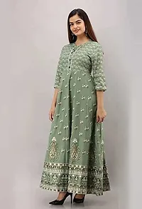 D S Enterprises Flared Flower Printed Anarkali Rayon Long Kurta for Women (3XL, Green)-thumb2