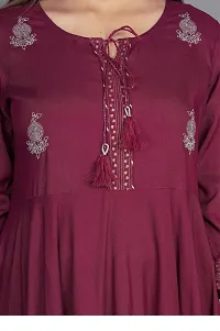 Women's Rayon Embroidered Anarkali Kurta|Gown for Women|Flared Kurta for Women Wine-thumb4