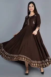 Women's Embroidered Rayon Anarkali Kurta|Gown for Women|Flared Kurta for Women Brown-thumb4