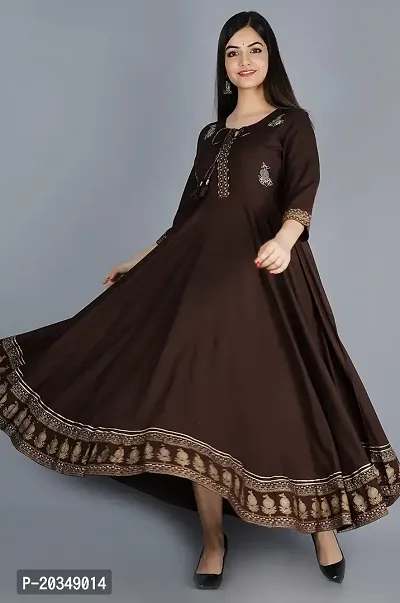 Women's Embroidered Rayon Anarkali Kurta|Gown for Women|Flared Kurta for Women Brown-thumb5