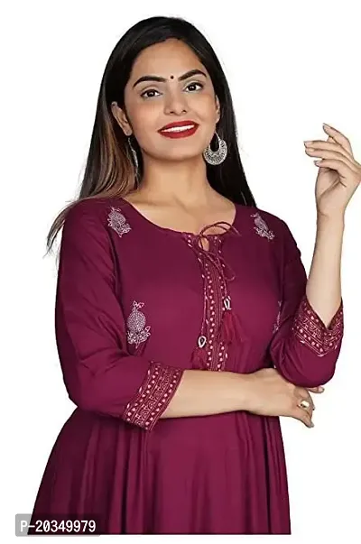 D S Enterprises Womens Border Embroidered Rayon Anarkali Kurta Gown/Embroidered Anarkali Kurta for Wedding/Solid Anarkali Kurta for Women/Flared Anarkali Gown for Women-thumb2