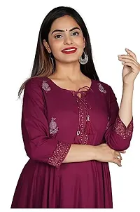 D S Enterprises Womens Border Embroidered Rayon Anarkali Kurta Gown/Embroidered Anarkali Kurta for Wedding/Solid Anarkali Kurta for Women/Flared Anarkali Gown for Women-thumb1