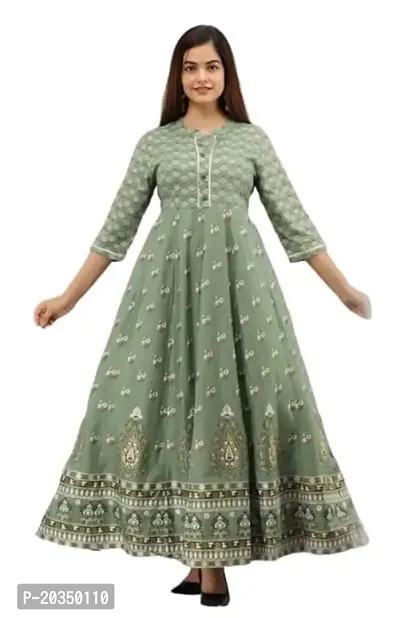 D S Enterprises Flared Flower Printed Anarkali Rayon Long Kurta for Women (3XL, Green)