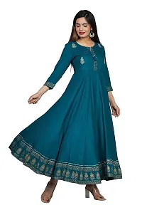 D S Enterprises Women' Embroidered Border Rayon Anarkali Kurta|Gown for Women|Flared Kurta for Women (S, T Blue)-thumb4