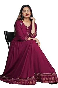 D S Enterprises Womens Border Embroidered Rayon Anarkali Kurta Gown/Embroidered Anarkali Kurta for Wedding/Solid Anarkali Kurta for Women/Flared Anarkali Gown for Women (S, Wine)-thumb2