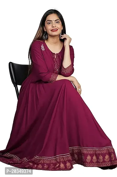 D S Enterprises Womens Border Embroidered Rayon Anarkali Kurta Gown/Embroidered Anarkali Kurta for Wedding/Solid Anarkali Kurta for Women/Flared Anarkali Gown for Women (S, Wine)-thumb3