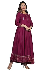 D S ENTERPRISES Women' Embroidered BORDER Rayon Anarkali Kurta|Gown for Women|Flared Kurta for Women (M, WINE)-thumb2