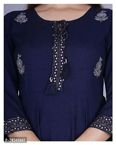 D S Enterprises Womens Border Embroidered Rayon Anarkali Kurta Gown/Embroidered Anarkali Kurta for Wedding/Solid Anarkali Kurta for Women/Flared Anarkali Gown for Women Blue-thumb5