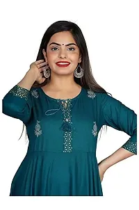 D S Enterprises Womens Border Embroidered Rayon Anarkali Kurta Gown/Embroidered Anarkali Kurta for Wedding/Solid Anarkali Kurta for Women/Flared Anarkali Gown for Women Green-thumb1