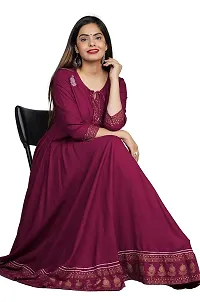 Women's Rayon Embroidered Anarkali Kurta|Gown for Women|Flared Kurta for Women Wine-thumb2