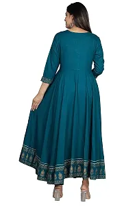 D S Enterprises Women' Embroidered Border Rayon Anarkali Kurta|Gown for Women|Flared Kurta for Women (S, T Blue)-thumb1