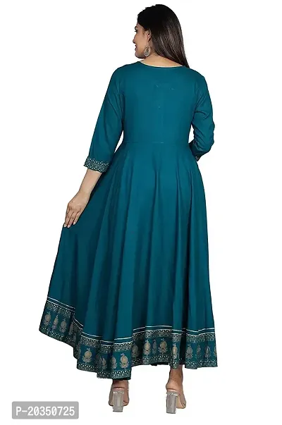 D S Enterprises Women' Embroidered Border Rayon Anarkali Kurta|Gown for Women|Flared Kurta for Women (S, T Blue)-thumb2