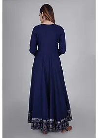 D S Enterprises Womens Border Embroidered Rayon Anarkali Kurta Gown/Embroidered Anarkali Kurta for Wedding/Solid Anarkali Kurta for Women/Flared Anarkali Gown for Women Blue-thumb3