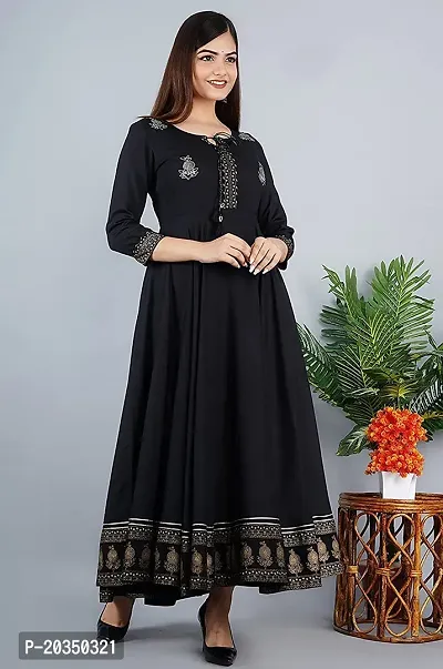 D S ENTERPRISES Women' Embroidered BORDER Rayon Anarkali Kurta|Gown for Women|Flared Kurta for Women (L, BLACK)-thumb5