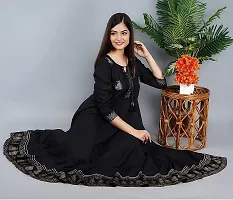 D S ENTERPRISES Women' Embroidered BORDER Rayon Anarkali Kurta|Gown for Women|Flared Kurta for Women (L, BLACK)-thumb3