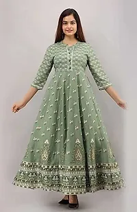 D S Enterprises Flared Flower Printed Anarkali Rayon Long Kurta for Women (3XL, Green)-thumb3