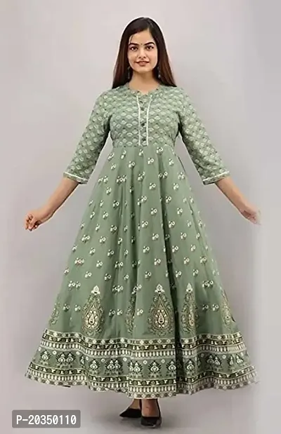 D S Enterprises Flared Flower Printed Anarkali Rayon Long Kurta for Women (3XL, Green)-thumb4