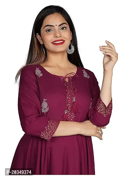 D S Enterprises Womens Border Embroidered Rayon Anarkali Kurta Gown/Embroidered Anarkali Kurta for Wedding/Solid Anarkali Kurta for Women/Flared Anarkali Gown for Women (S, Wine)-thumb5