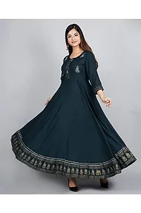 D S Enterprises Women' Embroidered Border Rayon Anarkali Kurta|Gown for Women|Flared Kurta for Women (3XL, Green)-thumb1