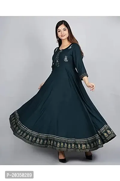 D S Enterprises Women' Embroidered Border Rayon Anarkali Kurta|Gown for Women|Flared Kurta for Women (3XL, Green)-thumb2