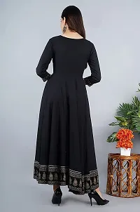 D S ENTERPRISES Women' Embroidered BORDER Rayon Anarkali Kurta|Gown for Women|Flared Kurta for Women (L, BLACK)-thumb1