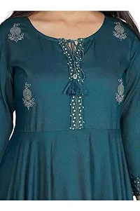 D S Enterprises Womens Border Embroidered Rayon Anarkali Kurta Gown/Embroidered Anarkali Kurta for Wedding/Solid Anarkali Kurta for Women/Flared Anarkali Gown for Women Green-thumb2