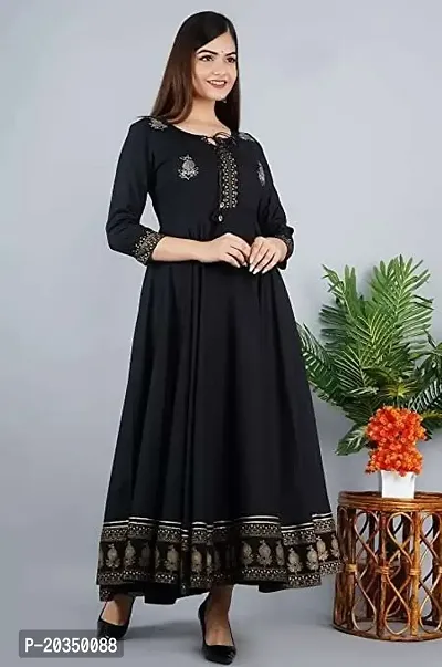 D S Enterprises Womens Border Embroidered Rayon Anarkali Kurta Gown/Embroidered Anarkali Kurta for Wedding/Solid Anarkali Kurta for Women/Flared Anarkali Gown for Women Brown-thumb4