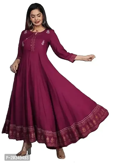 D S Enterprises Womens Border Embroidered Rayon Anarkali Kurta Gown/Embroidered Anarkali Kurta for Wedding/Solid Anarkali Kurta for Women/Flared Anarkali Gown for Women (2XL, Wine)-thumb0