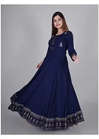 D S Enterprises Womens Border Embroidered Rayon Anarkali Kurta Gown/Embroidered Anarkali Kurta for Wedding/Solid Anarkali Kurta for Women/Flared Anarkali Gown for Women (3XL, Blue)-thumb1